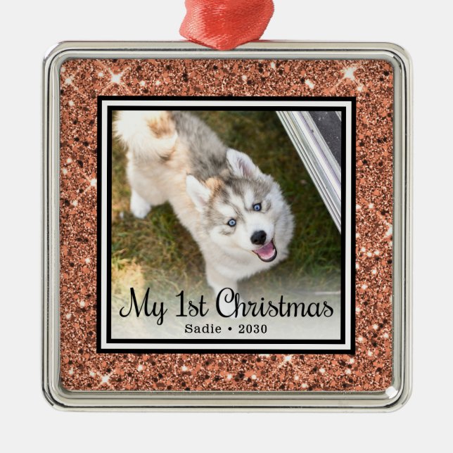 Welpen's 1. Weihnachtsfest Foto Ornament Aus Metall (Vorne)