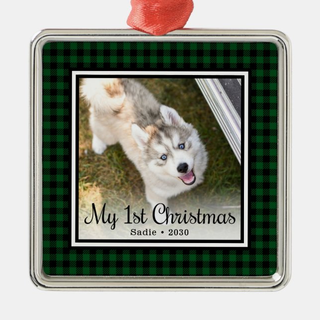 Welpen's 1. Weihnachtsfest Foto Ornament Aus Metall (Vorne)