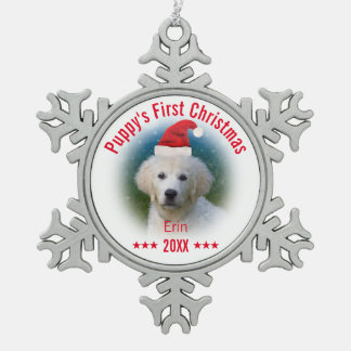 Welpenweihnacht | Name des Hundes Schneeflocken Zinn-Ornament