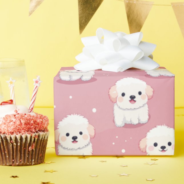 Welpenzustandsüberladung: Bichon Frise Delight Geschenkpapier (Geburtstagsparty)