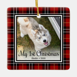Welpe's 1. Weihnachten 2 Foto Keramikornament