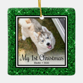 Welpe's 1. Weihnachten 2 Foto Keramikornament