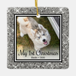 Welpe's 1. Weihnachten 2 Foto Keramikornament