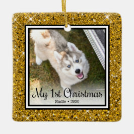 Welpe's 1. Weihnachten 2 Foto Keramikornament