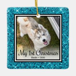 Welpe's 1. Weihnachten 2 Foto Keramikornament