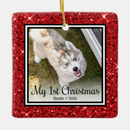 Welpe's 1. Weihnachten 2 Foto Keramikornament