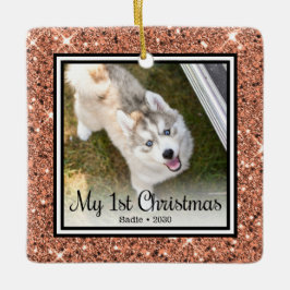 Welpe's 1. Weihnachten 2 Foto Keramikornament