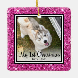 Welpe's 1. Weihnachten 2 Foto Keramikornament