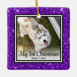 Welpe's 1. Weihnachten 2 Foto Keramikornament
