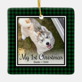 Welpe's 1. Weihnachten 2 Foto Keramikornament
