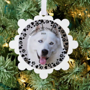 Welpe's 1. Weihnachten Weiß & Grün Pet Prints Ornament Karte