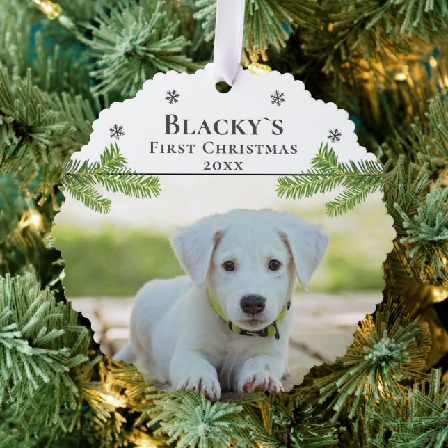 Welpe's First Christmas Foto Ornament Karte (Insitu (Baum))