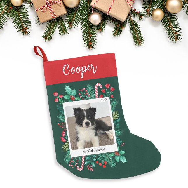 Welpe's First Christmas Foto und Name Kleiner Weihnachtsstrumpf (Puppy's First Christmas Photo and Name Small Christmas Stocking)