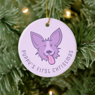 "Welpe's First Christmas" Lila Corgi Keramik Ornament