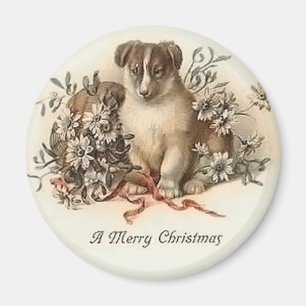 Welpe's frohe Weihnachten Vintage Magnet
