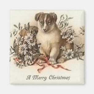 Welpe's frohe Weihnachten Vintage Magnet