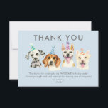 Welppy Dog Birthday Party Danke<br><div class="desc">Niedlich Dankeschön,  dass Sie nach der Geburtstagsfeier Ihres Kindes eine Kundenkarte verschicken können. Diese Karte hat bereits Text,  den Sie verwenden können,  wie es ist oder bearbeiten einfach online. Illustration von 4 Hunden (dalmatinisch,  Beagle,  Pit Bull Terrier) mit dem Party Hut mit dem Text "danke" über ihnen.</div>