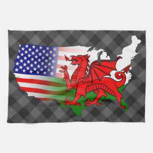 Welsh American Flags Map Teetuch Küchentuch