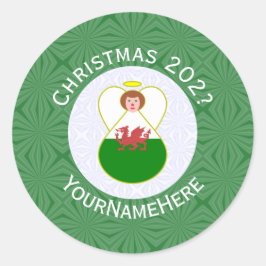 Welsh Angel Christmas Flag Personalisiert Runder Aufkleber
