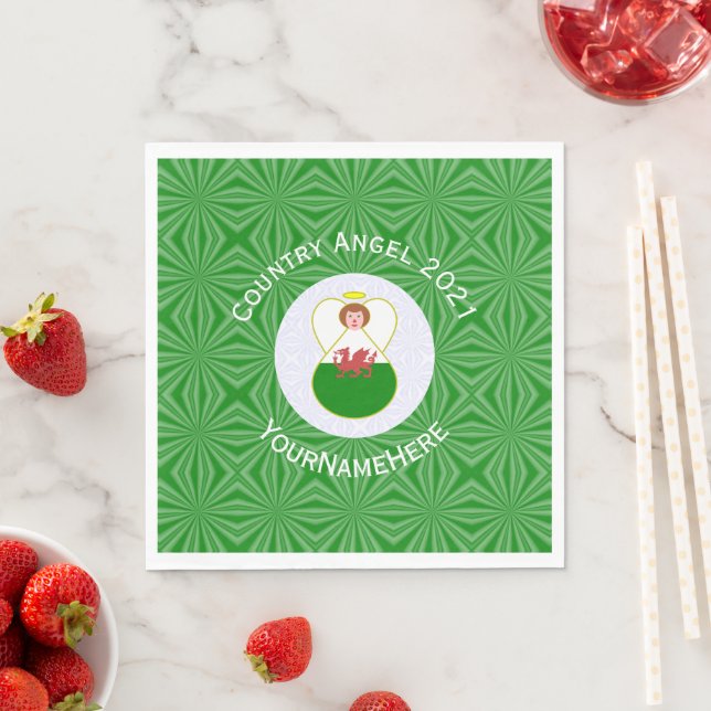 Welsh Angel Christmas Flag Personalisiert Serviette (Beispiel)