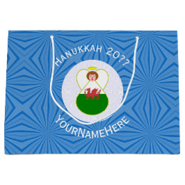 Welsh Angel Hanukkah Flag Personalized  Große Geschenktüte