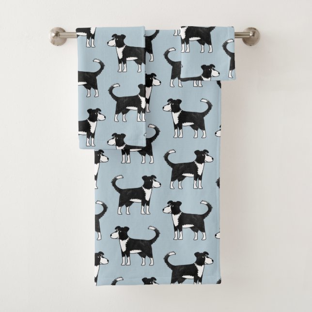 Welsh Border Collie Sheep Dog Blue Badhandtuch Set (Insitu)