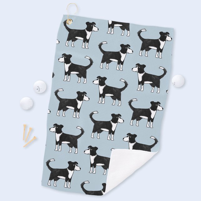 Welsh Border Collie Sheepdog Pattern Golfhandtuch (Fun Border Collie dog patterned art golf towel)
