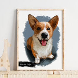 Welsh Cardigan Corgi Dog Portrait | Wall Print Poster