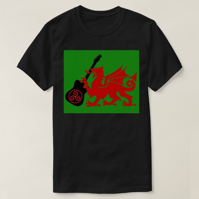 Welsh Celtic Guitar Dragon T-Shirt (Design vorne)