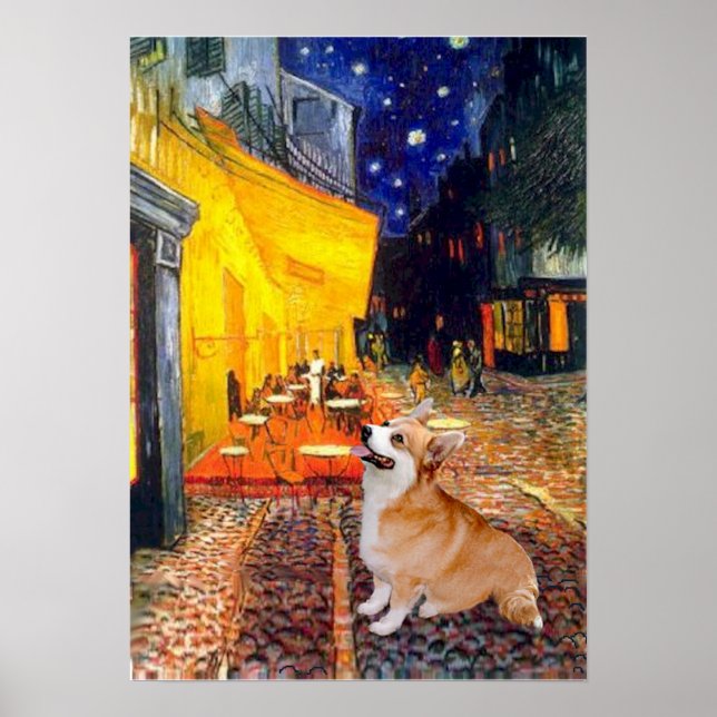 Welsh Corgi 7b Pembroke - Terrasse Café Poster (Vorne)