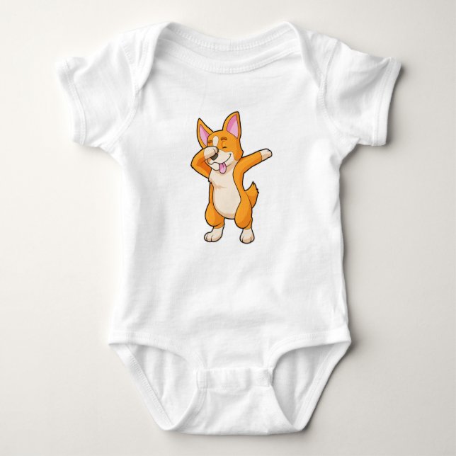 Welsh Corgi auf Hip Hop Dance Dab Baby Strampler (Vorderseite)