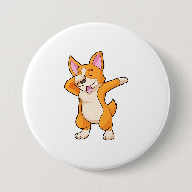 Welsh Corgi auf Hip Hop Dance Dab Button (Vorderseite)
