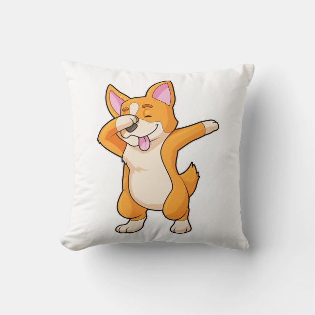 Welsh Corgi auf Hip Hop Dance Dab Kissen (Vorderseite)