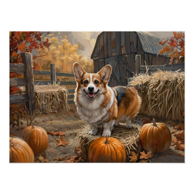 Welsh Corgi Autumn Pumpkin Farm Poster (Vorderseite)