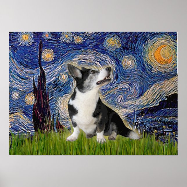 Welsh Corgi Bi Black Starry Night Poster (Vorne)