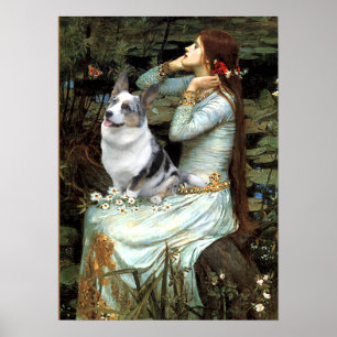Welsh Corgi (Blue Merle) - Ophelia Sitzend Poster