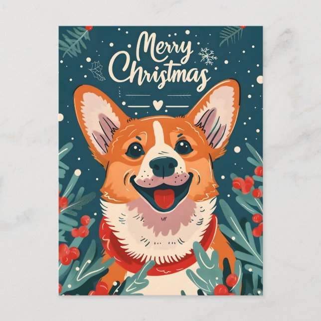 Welsh Corgi Christmas Postkarte (Vorderseite)