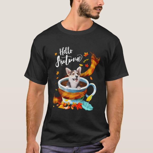 Welsh Corgi Dog Herbstkaffee Hallo Herbst Le T-Shirt (Vorderseite)