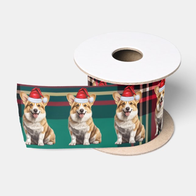 Welsh Corgi Dog Holiday Kariert Funny Christmas Satinband (Spule)