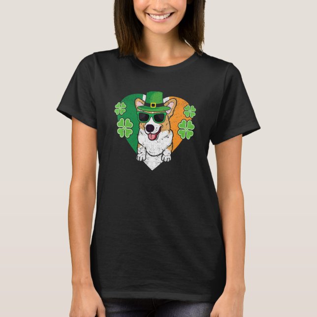 Welsh Corgi Dog Leprechaun Hat Irish Flag St Patri T-Shirt (Vorderseite)
