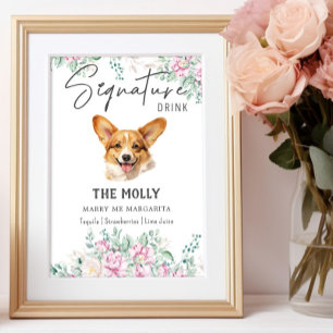 Welsh Corgi Dog Wedding Signature Drink Sign Poster