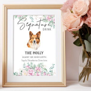 Welsh Corgi Dog Wedding Signature Drink Sign Poster