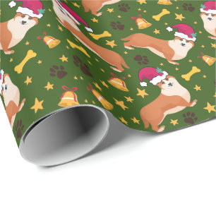 Welsh Corgi Hund mit Weihnachtsmannmütze Weihnach Geschenkpapier