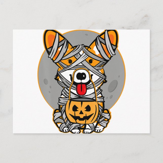 Welsh Corgi Mummy Niedlich Halloween Kostümhund Lo Postkarte (Vorderseite)