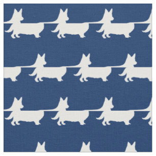 Welsh Corgi Silhouette Pet Pembroke Navy Blue Stoff
