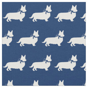 Welsh Corgi Silhouette Pet Pembroke Navy Blue Stoff