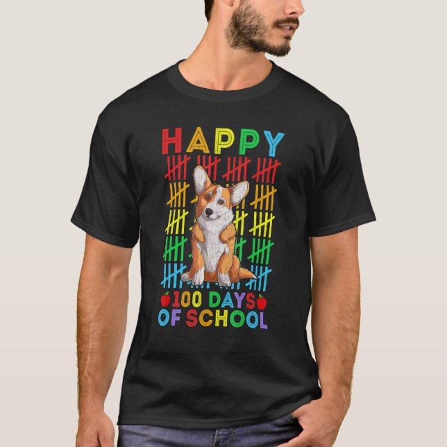 Welsh Corgi  Teacher Student Happy 100 Days of Sch T-Shirt (Vorderseite)