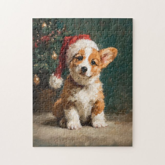 Welsh Corgi Welpen-Weihnachtsbild (Vertikal)