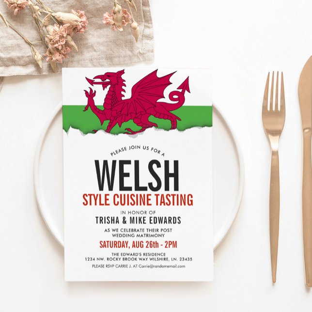 Welsh Cuisine | Party Flag Weißer Einladung (Von Creator hochgeladen)