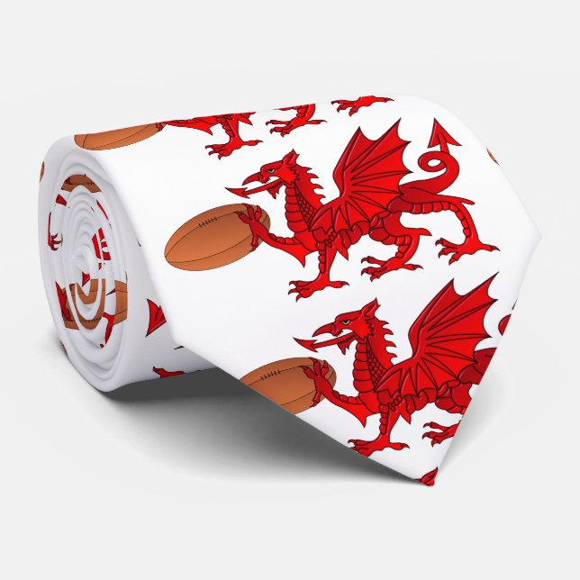 Welsh Drache mit Rugby Ball Neck Tie Krawatte (Gerollt)